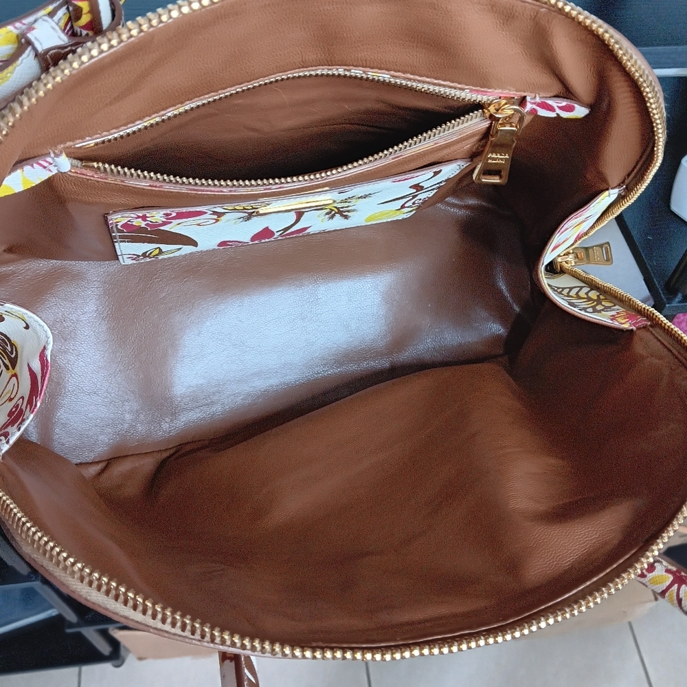 Prada RARE 💐 Large Floral Saffiano Lux Promenade Dome Sachel Bag - Picture 10 of 17